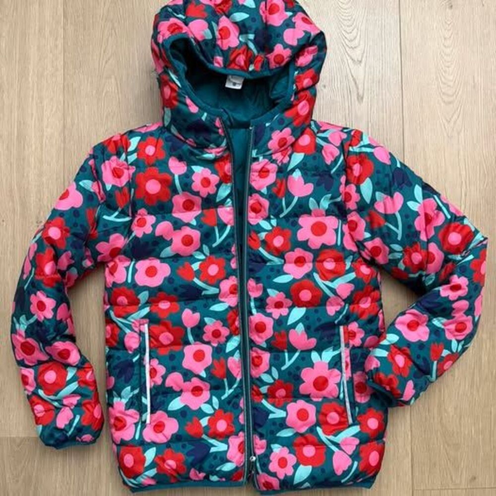 Hanna Andersson Reversible Puffer Jacket in Rosey Posy On Green size 12 US 150cm
